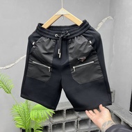 New Summer Men's Casual Shorts Men's Fashion Solid Color Youth Five-point Pants Zipper Beach Pants M