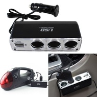 12V/5A 3 Way Universal Car Lighter Sockets Splitter Plug LED USB DC Charger Adapter Car Interior Acc