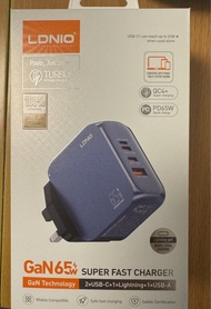 Ldnio 力德諾 65w GaN氮化鎵 充電器 火牛 超級快充 英規 。適合apple 小米 華為 三星 榮耀 vivo android 手機 ，ipad 平板電腦，MacBook Air ，耳機，