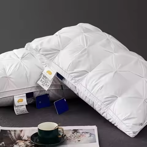 95% Goose Down Pillow White Cotton PillowCover Rectangle Bedroom Sleep 5-Star Hotel Pillow Low-Mid-h
