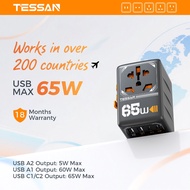 TESSAN Universal Travel Adapter Worldwide, 65W International Plug Adaptor with 2 USB + Type C