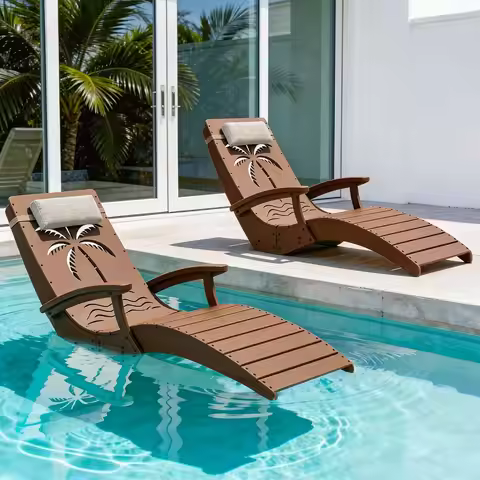 n Pool Lounge Chairs Set of 2 with Armrests, HDPE Pool Chaise Loungers for Sun Shelf, Tanning Lounge