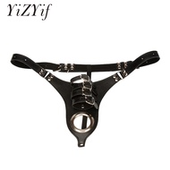 【Must-Have Accessories】 Black Adjustable Pu Panty C-String Thong With Rings Male Chastity Belt Underwear Men Lingerie
