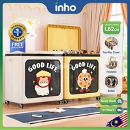 INHO L62cm Cute Top Flip Cover Storage Box Foldable Clothes Blanket Toy Storage Cabinet With Roller