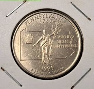 少見硬幣--美國1999年25美分-50州紀念幣-賓夕法尼亞州 (United States 50 State Quarters-1999 Pennsylvania)