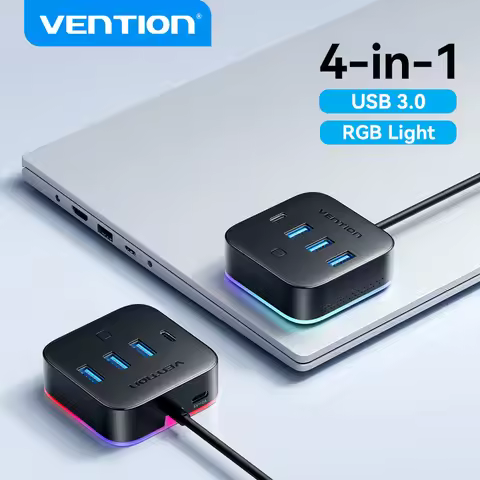 Vention USB A 3.0 HUB RGB Light Switch USB C 3.2 Gen1 5Gbps Desktop Hub Adapter for PC Laptop Access