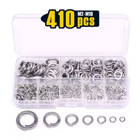 410-Pcs [8-Size] 304 Stainless Steel Spring Lock Washer Assortment Set - Size included: M2 M2.5 M3 M