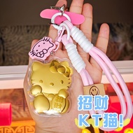 Pure Gold 999 Lucky KT Cat Keychain Bracelet Bag Pendant Gold Jewelry Crafts Mobile Phone Chain Cute