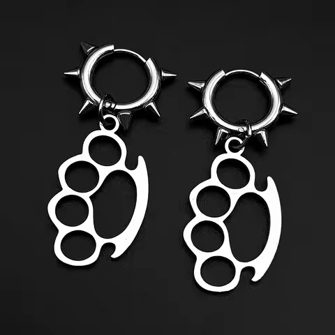 Brass Knuckles Dangle Earrings Punk Gothic Stainless Steel Earring Rivet Spike Hook Style For Edgy S
