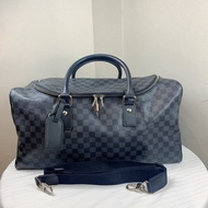Louis Vuitton LV 男士棋盤格黑色大號旅行袋登機箱 有長肩帶和鎖頭 尺寸：55*25*28cm