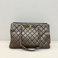 Chanel 香奈兒 孟買系列牛奶盒子包托特包 咖啡色牛皮 金色鏈條配飾 肩背包