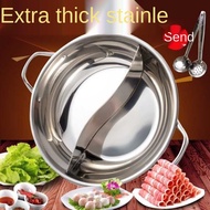32cm uncovered two-flavored hot pot transparent soup pot Hot pot thick stainless steel pot common in