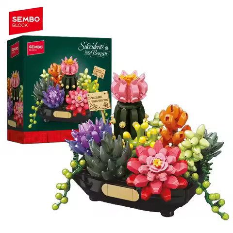 SEMBO BLOCK 872PCS Succulents Bonsai Building Blocks Flower Potted Plants Models Home Decor Desktop 