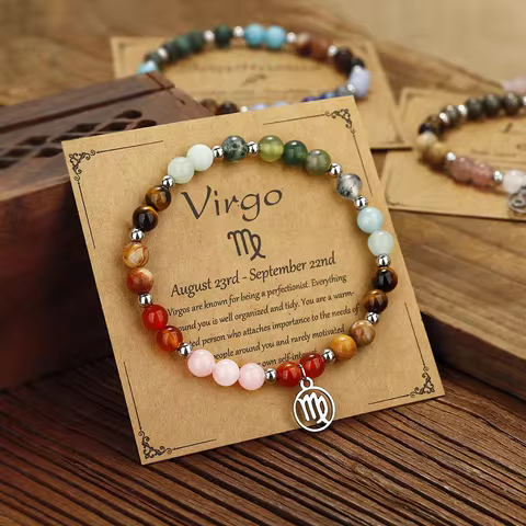 12 Zodiac Beaded Bracelet Aries Taurus Gemini Cancer Leo Virgo Libra Scorpio Aquarius Pisces Gifts W