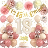18th Birthday Decorations for Girl Retro Blush Pink Birthday Balloons Happy 18th Banner Cake Topper 