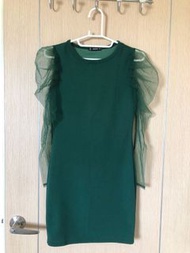 墨綠氣質長袖蕾絲洋裝