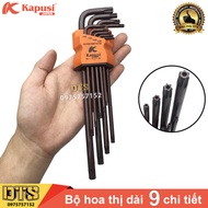 Bộ lục giác hoa thị có lỗ thép S2 nâu dài Nhật Kapusi JAPAN 9 chi tiết T10-T50 tay chữ L tối ưu dễ d