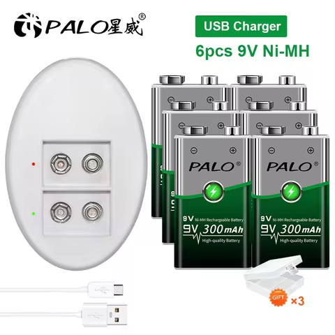 Palo 2-8pcs Rechargeable 9V Battery 6f22 9 Volts Nimh Pre-charged Batteri Crown Krone 300mah+ Quick