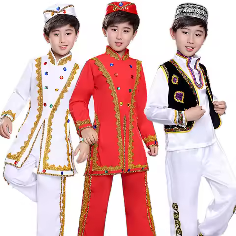 Children Uygur Costume Dancer Costumes Kazakh Folk Kids Dance Chinese Performance Girl Boy Tradition