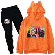 Demon Slayer Boys Girls Hoodie Pants Set Spring and Autumn New Anime Print Sweater Jogger Suit 8667 Cotton Kids Clothing Set