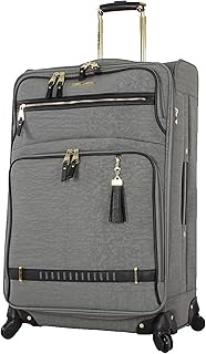 Designer Luggage Collection - Lightweight 24 Inch Expandable Softside Suitcase - Mid-size Rolling 4-