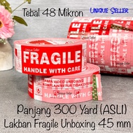 MERAH Fragile Unboxing Video Tape White 45mm x 300 Yard Thickness 48 Strong AdhesiveMIKRON Not Easy 