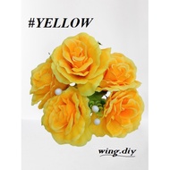 ARTIFICIAL 5 HEAD FLOWER ROSES / HIASAN BUNGA SATIN BUNGA ROS