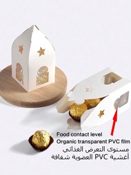 10入組白色中空星月城堡造型半透明PVC窗口糖果禮盒、餅乾、巧克力包裝盒，適用於穆斯林節慶和活動派對