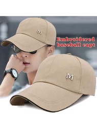 1入米色M字母刺繡棒球帽，女士小臉遮陽帽，男士休閒帽增大遮陽保護