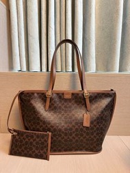Coach Studio Tote Bag / Brown Signature Canvas with Detachable Pouch