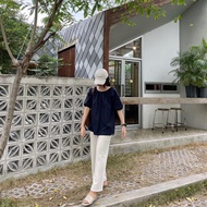 19sepwish - Blooming top (navy พร้อมส่ง / white preorder7-14day) เสื้อคอกลมผูกหลัง #sepwish013