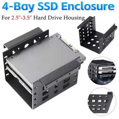 4 Bay 2.5 inch to 3.5 inch Drive SSD Adapter Bracket SSD Hard Drive Caddy Chassis Internal Mounting 