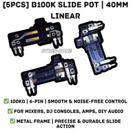 5PCS 6-Pin 40mm B100K Slide Potentiometer – Linear Fader for Mixer, Audio, DJ Console,Volume Control