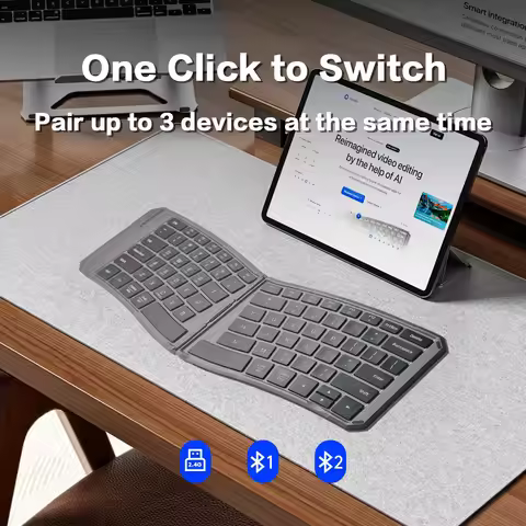 Jomaa Split Ergonomic Keyboard Wireless USB Bluetooth Folding Keyboard for Computer Laptop iPad Rech