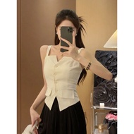 Classy Suit Sling High-End Niche Summer Fashion Design Sense Slimmer Look Short Sleeveless Top fashi