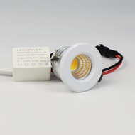 2pcs Mini LED Spot Downlights COB 3W 270lm 110V 220V Dimmable Cabinet Light Black White Silver Finish Aluminum Cut Hole 30mm