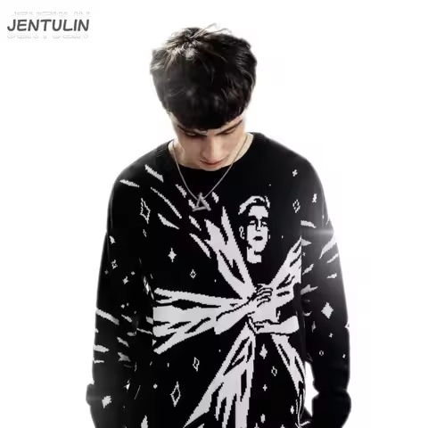 Men Women Hip Hop Abstract Quasar Knitted Sweater Harajuku Fashion Loose Tops Casual Streetwear Pull