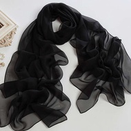 bawal satin shawl cotton Selendang sutera sifon warna pepejal baharu 2024, hitam panjang dan serba b