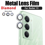 Diamond Metal Camera For Redmi 15 4G 5G 2025 Tempered Glass Lens Ring Protector for Redmi15 Lens Cov