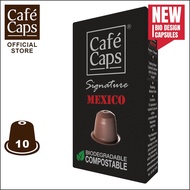 Cafecaps - กาแฟ แคปซูล Nespresso compatible Signature Mexico (1กล่อง X 10 แคปซูล) - กาแฟคั่วกลาง- เทสติ้งโน๊ต คาราเมล อัลมอนด์ ช็อกโกแลตนม นูก้า