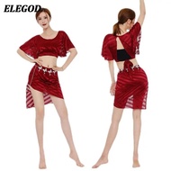 Sexy Belly Dance Costume Set For Women Oriental Bellydance Indian Dance Training Suit Elegant Mesh T