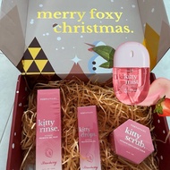 FOXY AFFAIRS STRAWBERRY FOURSOME SET KITTY SCRUB RINSE DROPS MIST FEMININE INTIMATE WASH