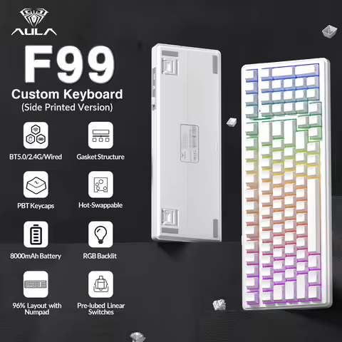 AULA F99 Upgrade Version 99% Layout 8000 mAh Large Battery Full Keys Hotswap Tri-mode Conection for 