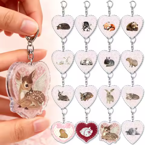 Fashion Aesthetic Coquette Pink Keychain Accessories Bag Charms Women Deer Animal Cat Keyrings Jewel