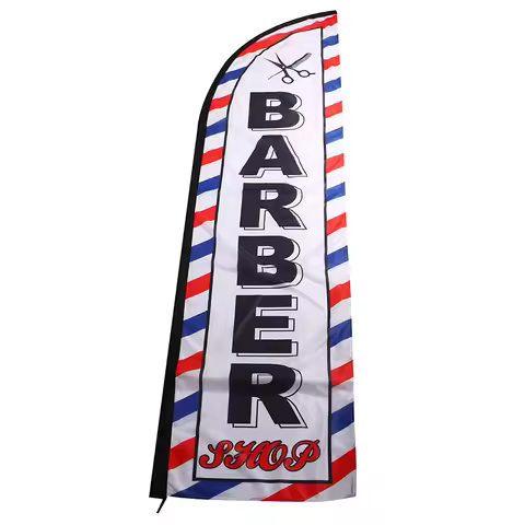 1Pc Barber Shop Flag 60x240cm Polyester Cloth Single-Side Barber Shop Banner Black Sleeve Decorative