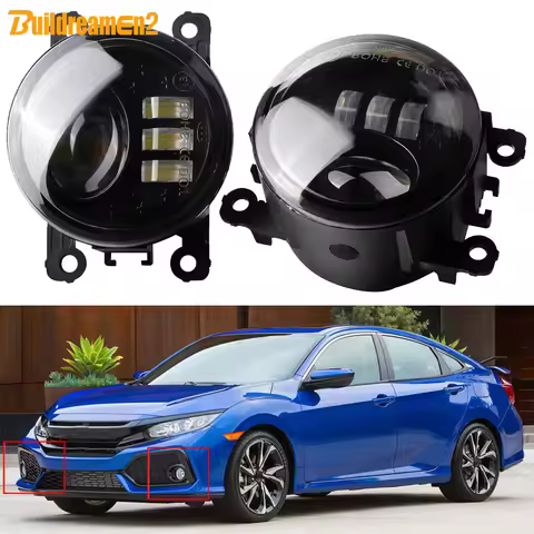 2 X LED Lens Fog Light 30W Car Driver + Passenger Fog Lamp H11 For Honda Civic Hatchback 2017 2018 2
