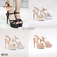 Fashionable, elegant double-soled catwalk high heels with 4 diagonal straps 13cm - NS2119 High Heels