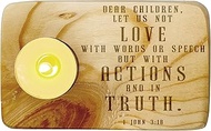 Christ Gift Spiritual Bible Verse Wood Tea Light Candle Holder with 1 John Bible Verse (1 John 3:18)