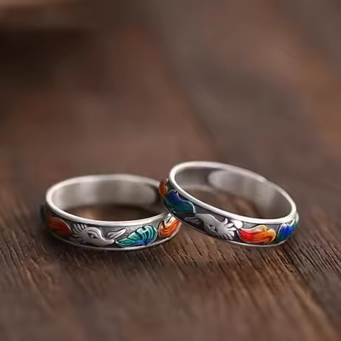New Colorful Enamel Fox Ring Adjustable Unique Simple Retro Ethnic Style Accessory Gift for Men And 