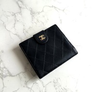【LA LUNE】中古二手Chanel雙面小羊皮革黑色短夾小銀包零錢手袋